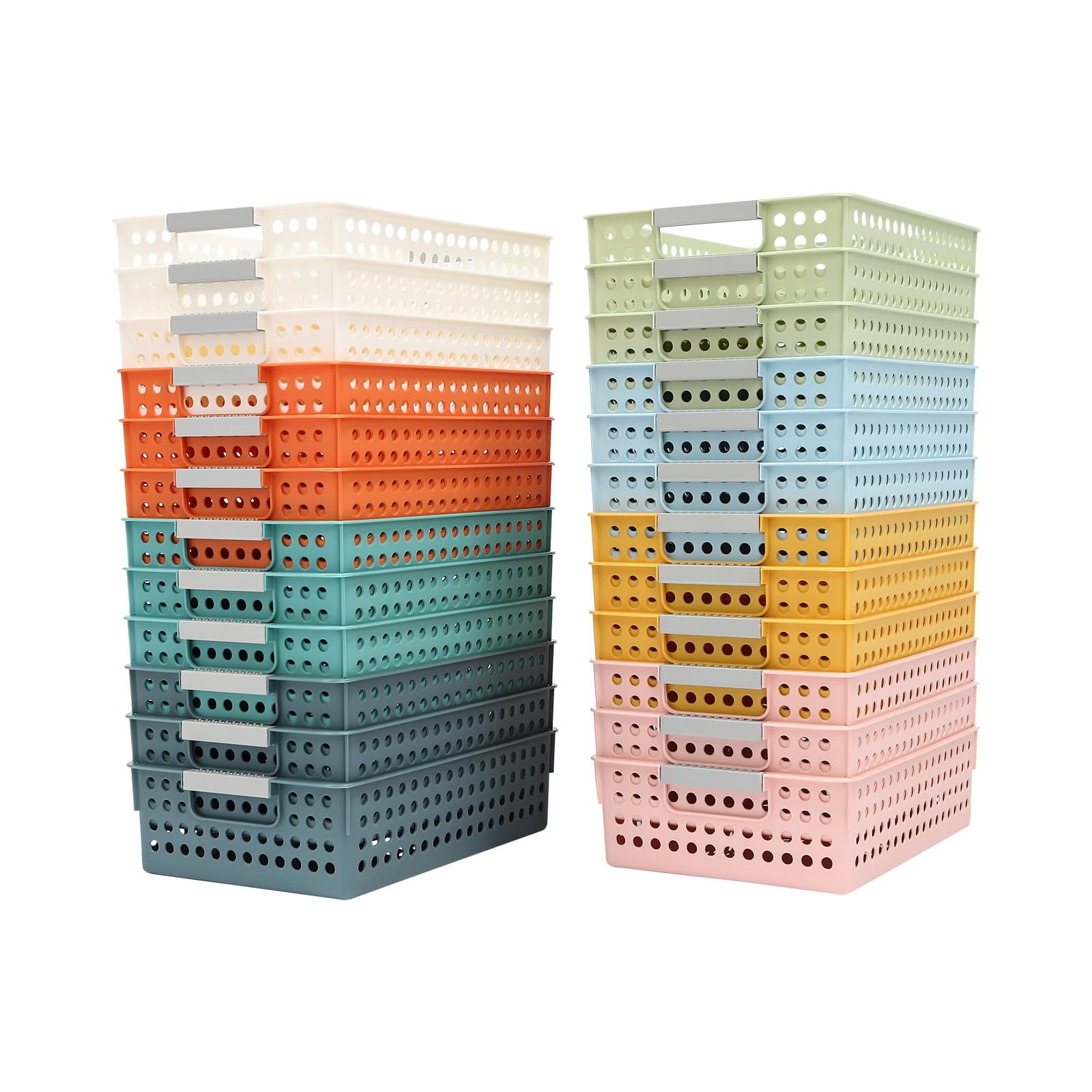 24 Pack Colorful Mesh Classroom Baskets, Classroom Storage Bin Book Basket- 11.8x8.5x3.3 Inch Stackable Storage Bins for School Supplies, Toys, Crafts, Organizer Bins for Papers, Books, Crayons