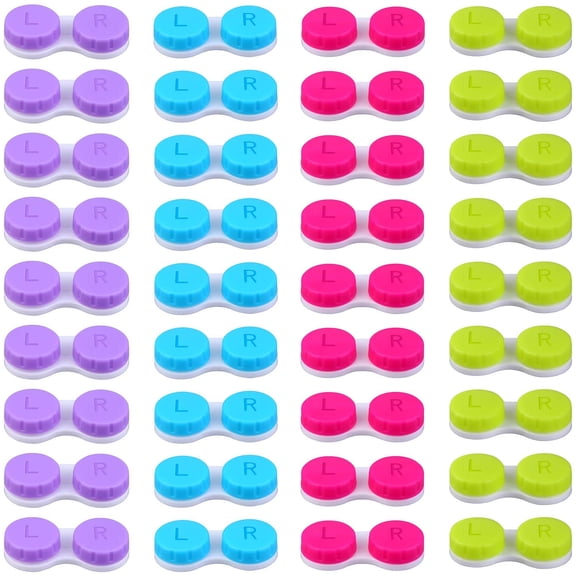 24 Pack Contact Lens Cases Contact Lens Holder Box Left/Right Eyes Contact Lens Container, 4 Colors