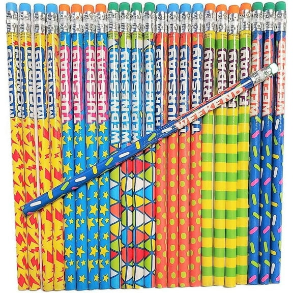 24 Pack- Cool Colorful Days of the Week #2 Lead 7.5" Pencils, Monday Tuesday Wednesday Thursday Friday and Weekend Print!