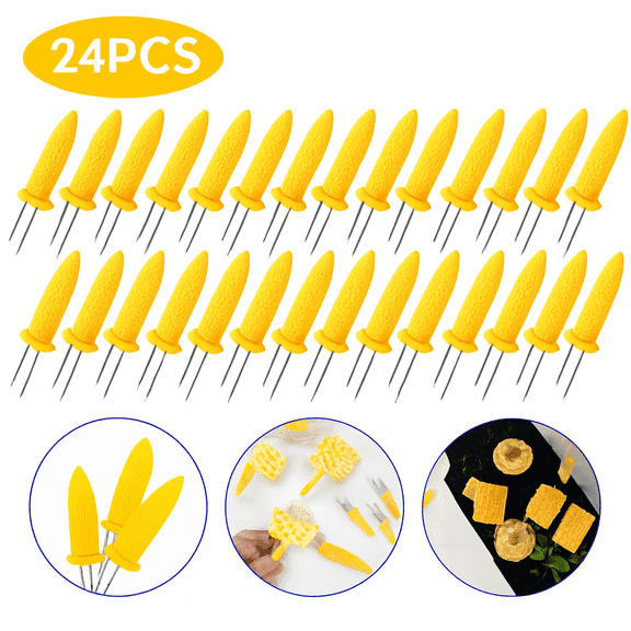 24-Pack Corn-Shaped Stainless Steel Holders Skewers for Grilling & Serving Corn on the Cob, BBQ & Kitchen Use