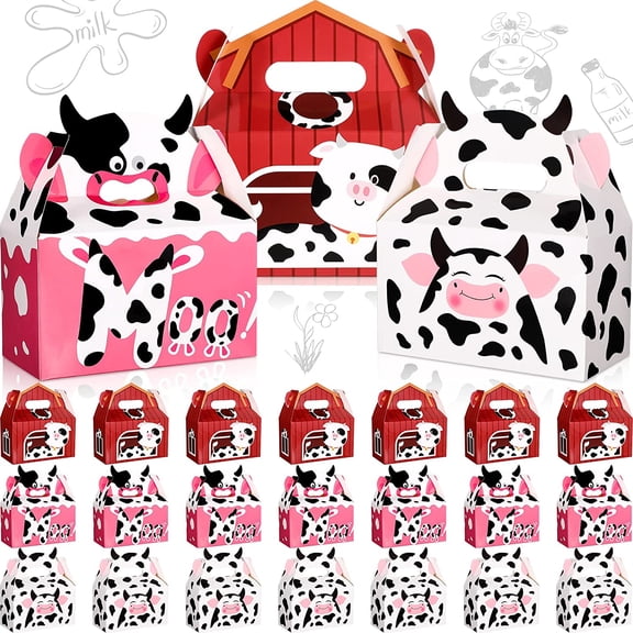 24 Pack Cow Party Favors Gifts Boxes for Candy Treats Goodies Animal Print Boxes for Farm Birthday Party Decorations Baby Shower Wedding Supplies