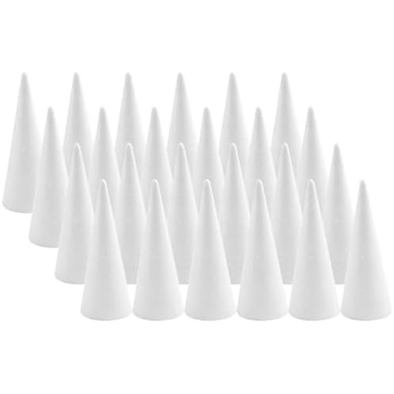 24 Pack Craft Foam Tree Cones for DIY Arts and Crafts (2.13 x 4.25in), White Small Polystyrene Foam Cones, Polystyrene Foam Cone, for DIY Christmas Gnomes, Christmas Tree, Holiday Decor