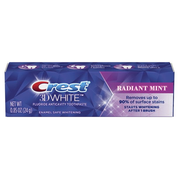 24 Pack Crest 3D White Vivid Fluoride Anticavity T-paste Radiant Mint, 0.85 oz