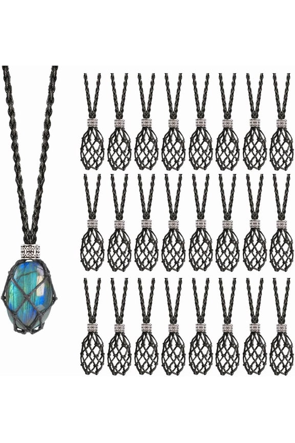 24 Pack Crystal Cage Necklace Holder, Empty Stone Holder for Pendant, Hand-Woven Cord with Adjustable Length[c475]