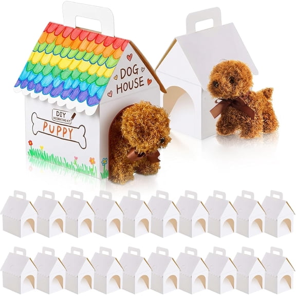 24 Pack DIY Blank Party Favor Boxes with Door and Handle, White - Adopt a Puppy Party Favors for Kids Birthday, Classroom Rewards and Pet Lover(Q)