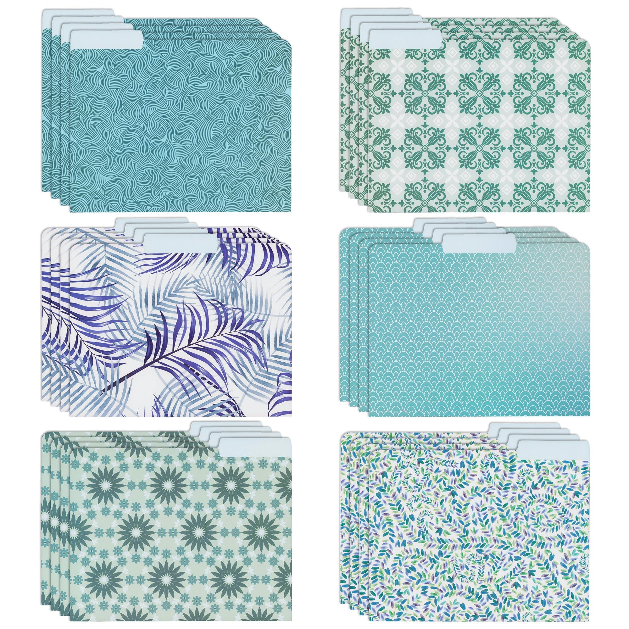 PAPER JUNKIE 24-Pack Decorative File Folders Bulk, 6 Cute Floral Designs, 1/3 Cut Tabs, Heavyweight Letter Size, Blue, Teal, Green, Pretty School Office Supplies (9.5x11.5 in)