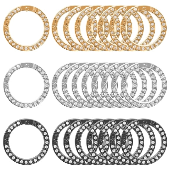 24 Pack Diamond-Encrusted Locking Carabiner Keychains, Small & Sturdy Zinc Alloy Key Ring Clips for Purses, DIY Crafts, Bags, Luggage, Dog Leashes