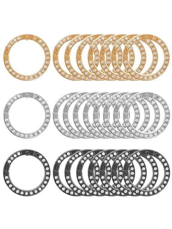 24 Pack Diamond-Encrusted Locking Carabiner Keychains, Small & Sturdy Zinc Alloy Key Ring Clips for Purses, DIY Crafts, Bags, Luggage, Dog Leashes