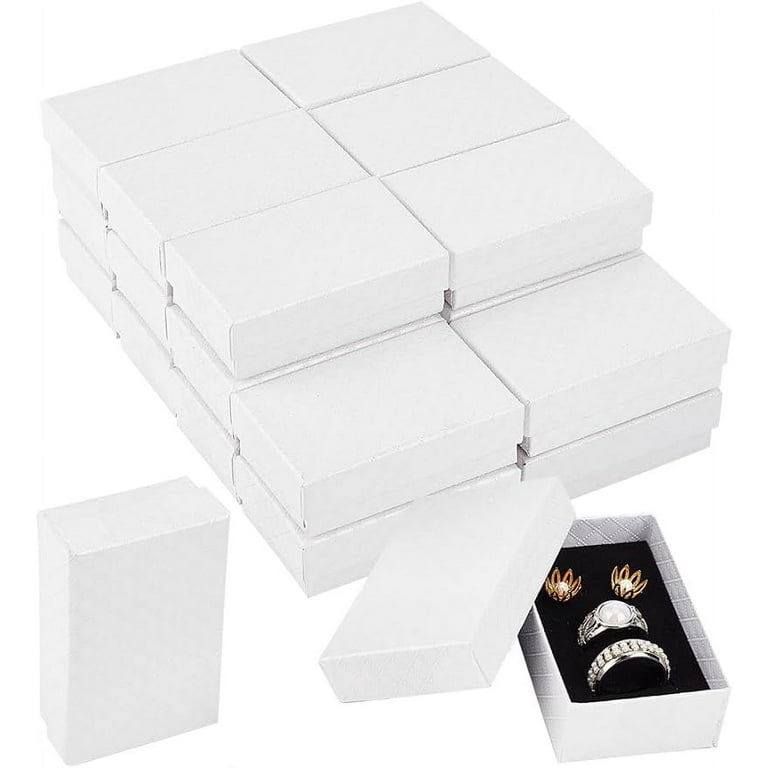 24 Pack Diamond Pattern Cardboard Jewelry Boxes 3x2x1inch White
