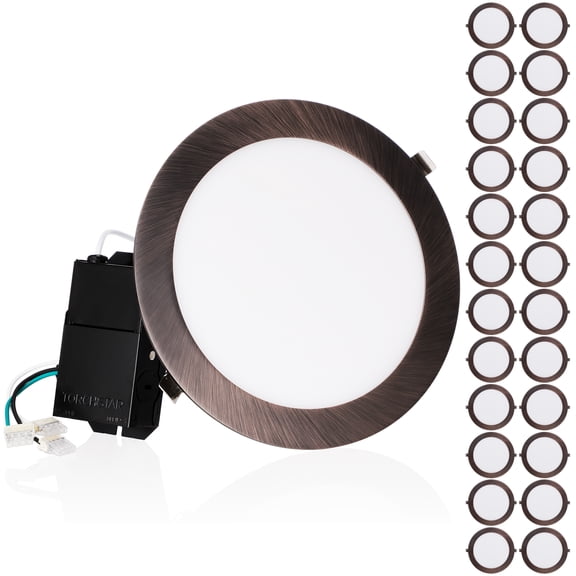 24 Pack Premium 18W 8-Inch Ultra-Thin LED Recessed Light with J-Box, 2700K Soft White, Dimmable Slim Panel Downlight, Oil Rubbed Bronze