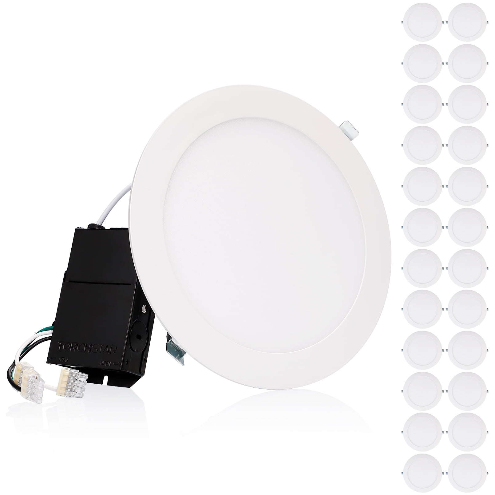 24 Pack Premium 18W 8-Inch Ultra-Thin LED Recessed Light with J-Box, 4000K Cool White, Dimmable Slim Panel Downlight, White