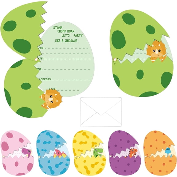 24 Pack Dinosaur Birthday Party Invitations Cards with Envelopes Supplies Fill In Dino Eggs Invite Stickers for Kids Boys Girls Decorations Favor