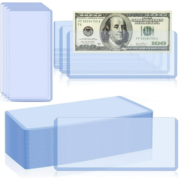 24 Pack Dollar Bill Sleeves,Bexikou 6.8" x 2.9" Waterproof Money Sleeves Clear Currency Protectors,Plastic Money Holders, Dollar Bill Display Case,Currency Protectors,Organizer for Collectors