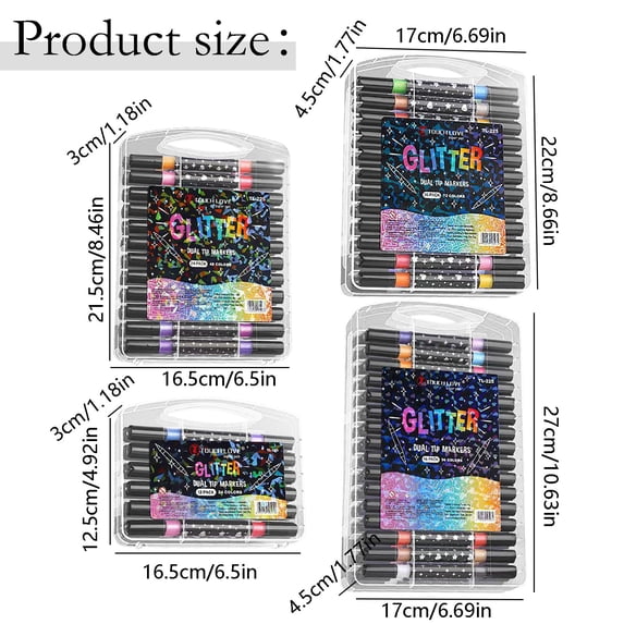 24 Pack Double Tip Glitter Gel Pens for Coloring, Metallic Marker Set for Card Making and Scrapbooking, Glitter Brush Pens for Adult Crafts, Black Barrel