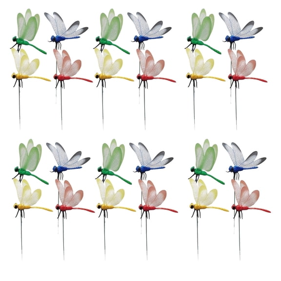 Cozilinen 24 pack Dragonfly Garden Decor with Spring Movable Wings, Artificial Insects for Plants Patio Lawn, Spring Decoration(Multicolor)