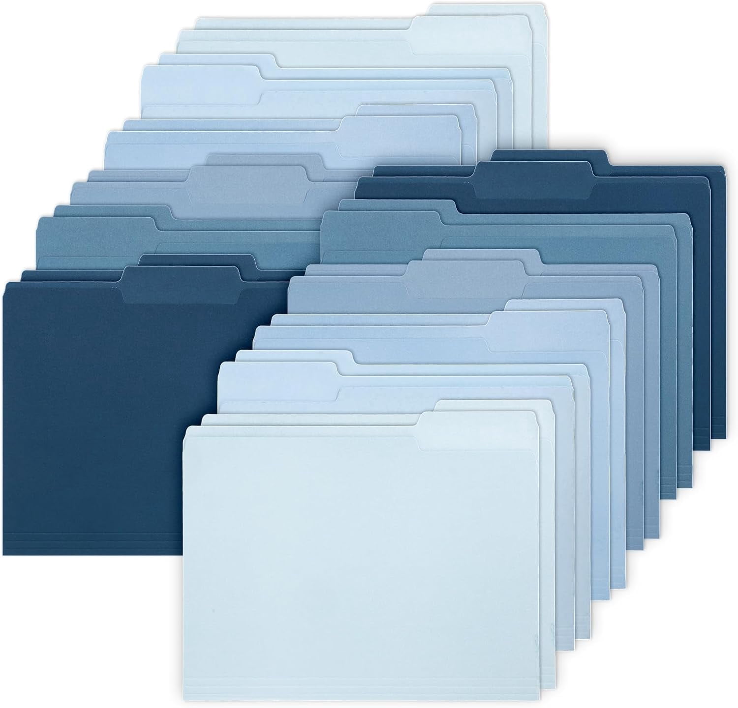 24 Pack Dusty Blue File Folders Letter Size 6 Colors Gradient Blue File Pockets with 1/3 Cut Tab for Home Office Classroom Supplies, 8.9 x 11.6 Inch