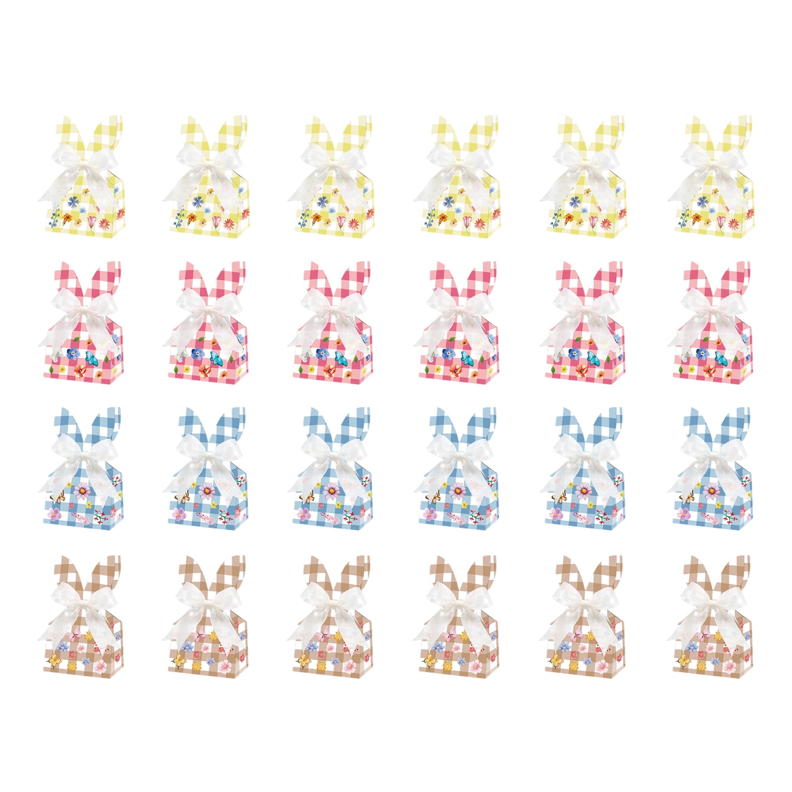24-Pack Easter Bunny Ear Gift Boxes, 4 Colors Gingham & Floral Print ...