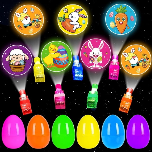 24 Pack Easter Eggs Fillers with Finger Lights, Light Up Toys Glow In The Dark Non Candy Gifts for Kids Boys Girls Easter Egg Fillers Easter Hunt Filling Treats Easter Basket Stuffers Party Favor