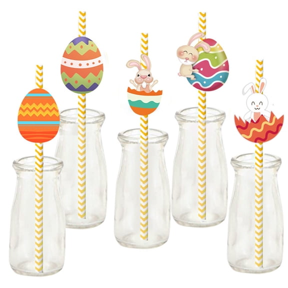 24-Pack Easter Paper Straws, Colorful Bunny & Egg Decorative Drinking Straws, Eco-Friendly Disposable Party Supplies, Ideal for Easter & Birthday Parties