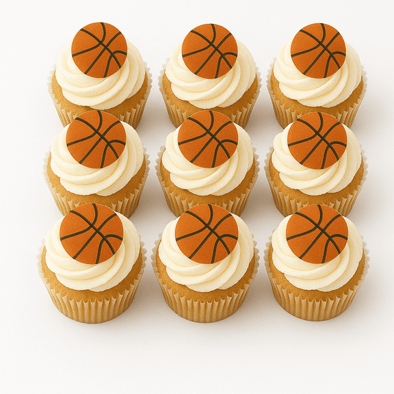 24 Pack Edible Basketball Cupcake Toppers – 1.5 Inch Uncut Wafer Paper Decorations – Basketball Party Supplies, Sports Birthday Party, March Madness Cupcakes, Team Celebrations
