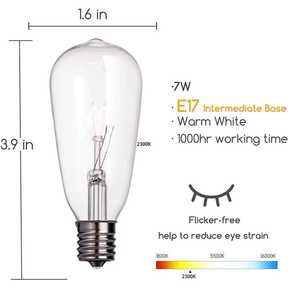 24-Pack Edison Replacement Light Bulbs,7W E17 Screw Base ST40 Replacement Clear Glass Light Bulbs for Outdoor Patio ST40 String Lights, Warm White