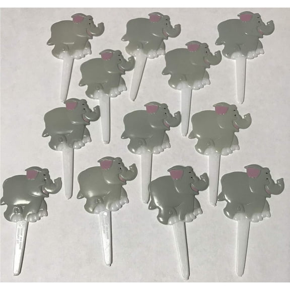 24 Pack Elephant Safari Jungle Zoo Animals Pick Pics Decorative Cupcake Cake Topper Birthday