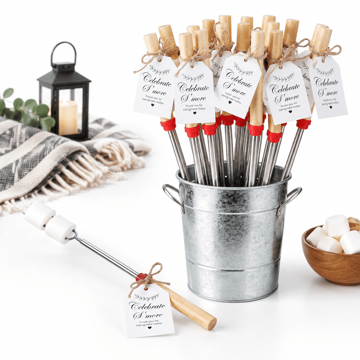 24-Pack Extendable S'mores Sticks Kit with Party Tags for Camping and ...