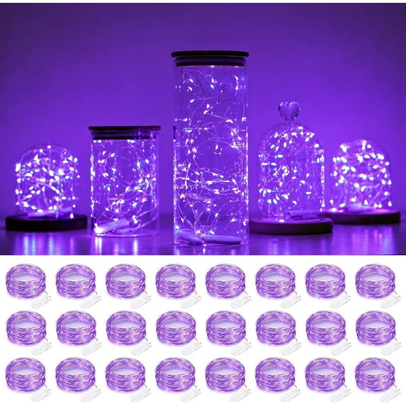 24 Pack Fairy Lights - Battery Operated 7FT 20LED Waterproof Silver Wire Christmas Lights for Indoor/Outdoor Decorations