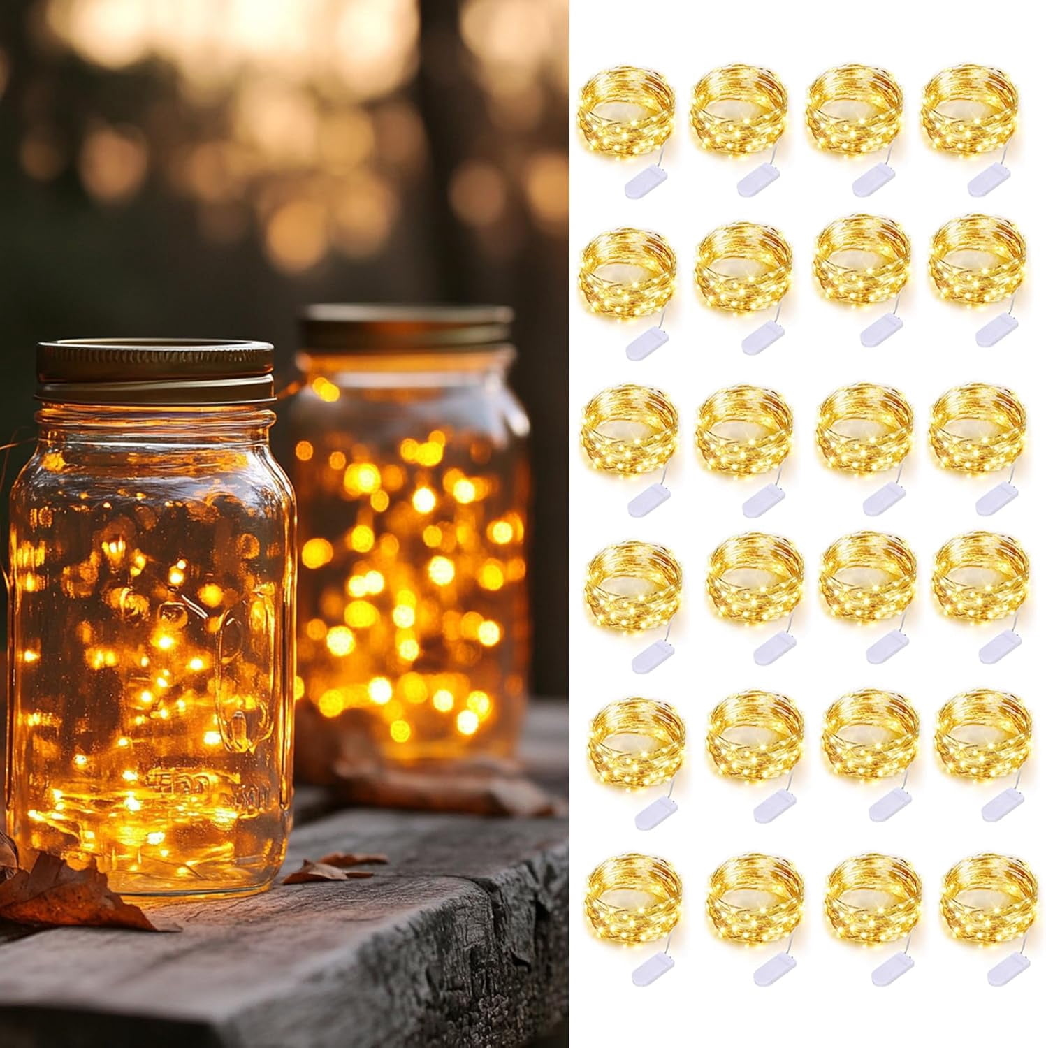 24 Pack Fairy Lights Battery Operated String Lights-3.3ft 20 LED Silver ...