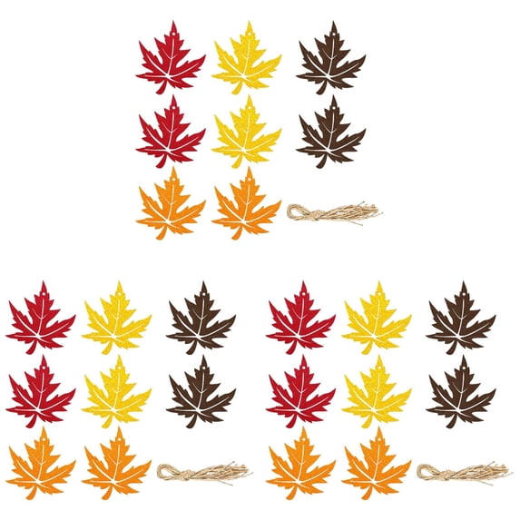 24 Pack Fall Felt Maple Leaf Ornaments, 4 Styles Embroidered Vein Pre-Strung Cutouts, Rustic Thanksgiving DIY Craft Indoor Outdoor Party Hanging Decor, 3.74×3.94in