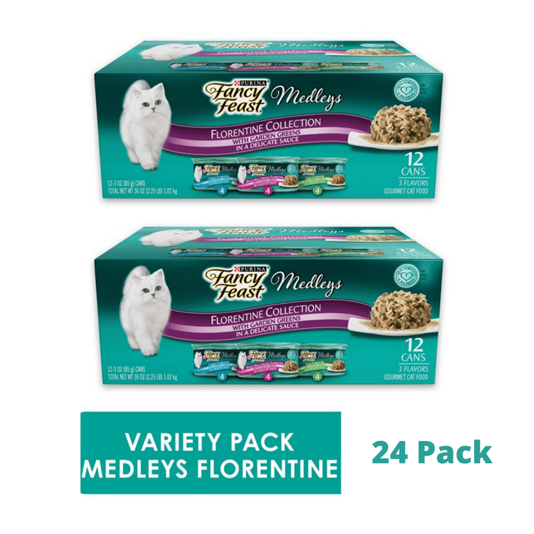 24 Pack Fancy Feast Gravy Wet Cat Food Variety Pack Medleys Florentine Collection 3 oz. Cans