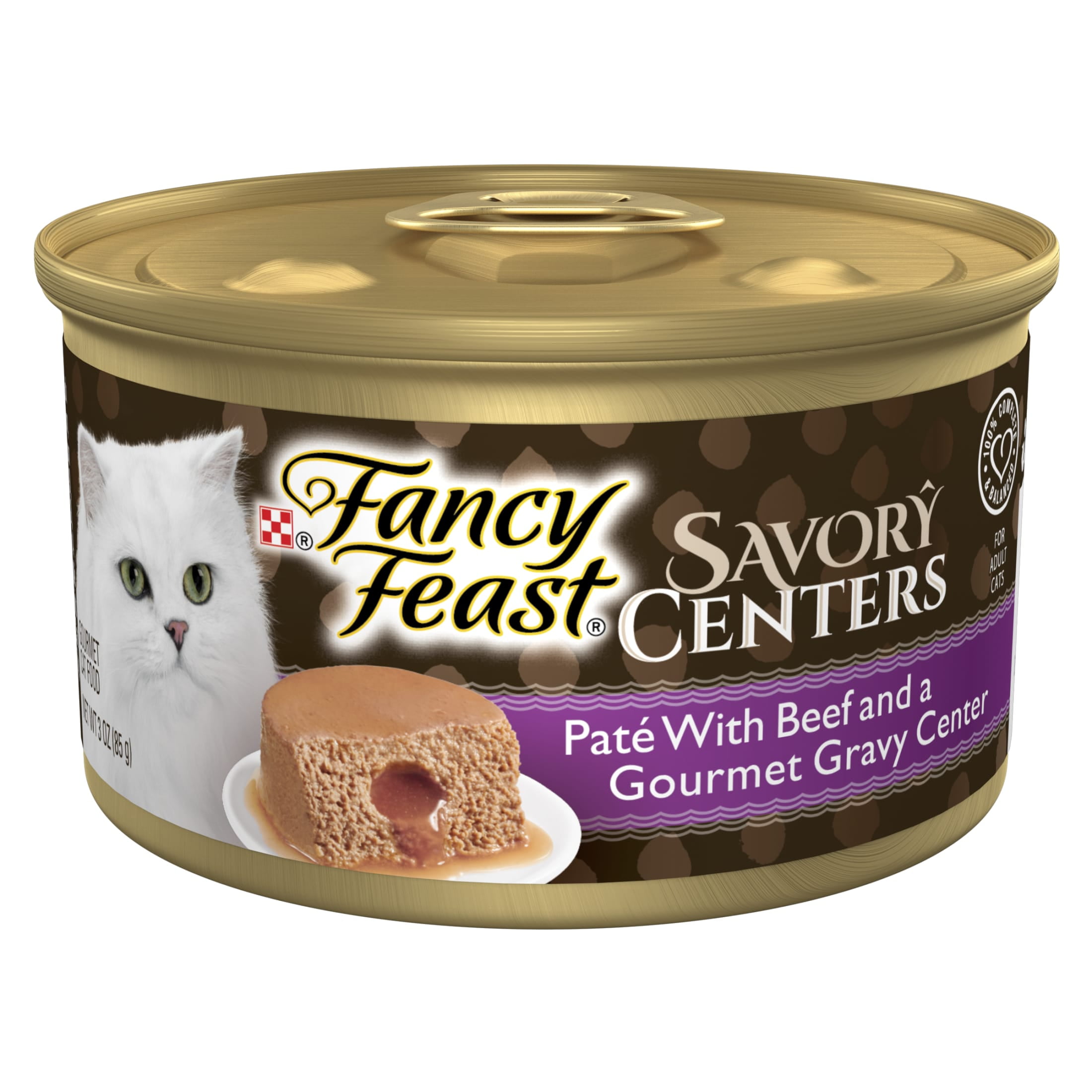 Purina Fancy Feast Savory Centers With Beef Wet Cat Food Pate with Gourmet Gravy Center, 3 oz, 24 Pack