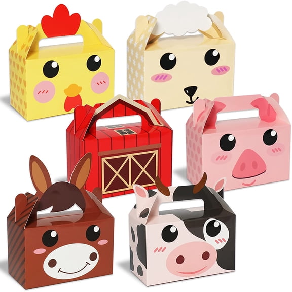 24 Pack Farm Animal Party Favor Boxes Farm Theme Birthday Goodie Boxes Farmhouse Animals Candy Christmas's Day Gift Bags Barnyard Candy Treat Boxes for Girls Kids Baby Shower Birthday Party Supplies