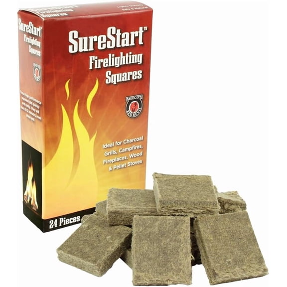 24 Pack Firelighting Squares Quick Lighting Fire Starters for Fireplaces Wood Stoves Campfires and Grills
