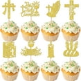 24 Pack First Holy Communion Cupcake Toppers Glitter Cross Bible
