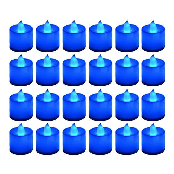 24 Pack Flameless Blue Tea Lights - Flickering LED Votive Candles, Battery Operated, Waterproof for Wedding, Party, Festival Decor