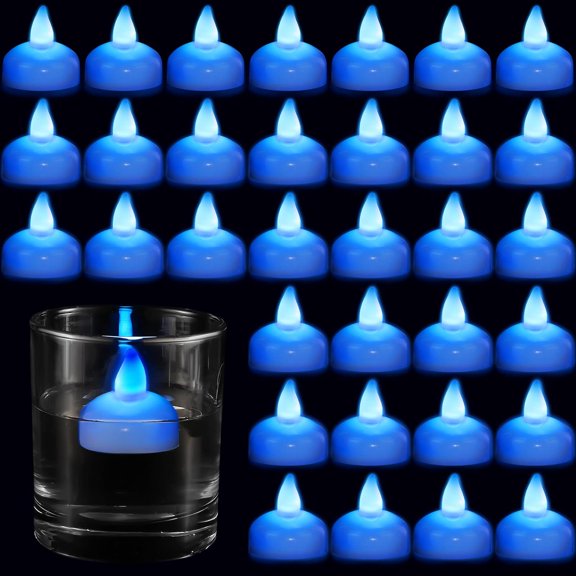 24 Pack Flameless LED Floating Candles 1.6'' LED Floating Tealights Water Activated Tealights for Valentines Day Weddings Pool Centerpiece Party Decor(Blue)