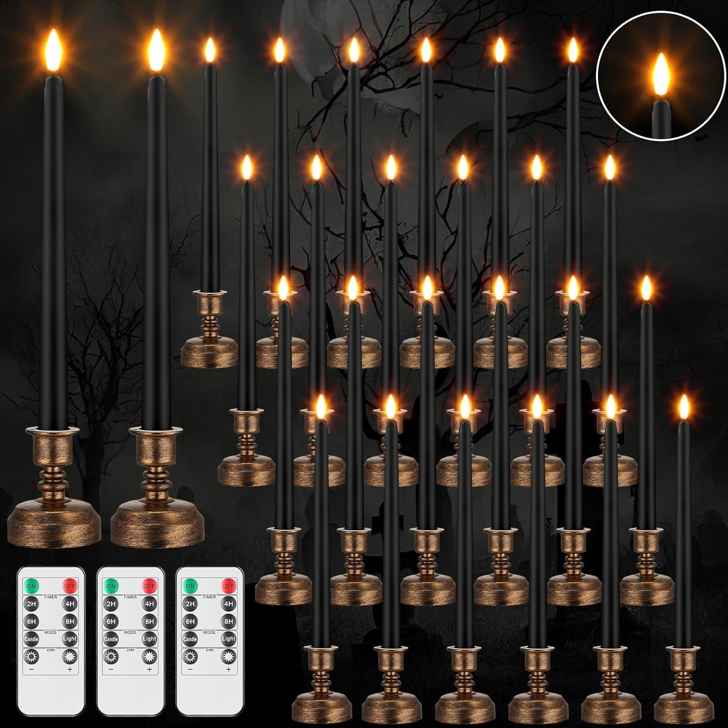 24 Pack Flameless Taper Candles with Remote Control and Timer