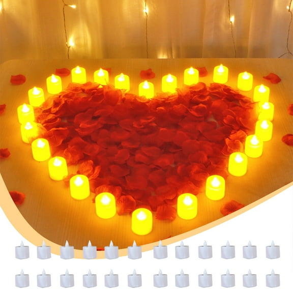 24 Pack Flameless Votive Candles | LED Tea Lights Warm White | Realistic Flickering Battery Operated | Long Lasting Safe Plastic | Home Decor Party Wedding Christmas Halloween | Size 1.7x1.3in