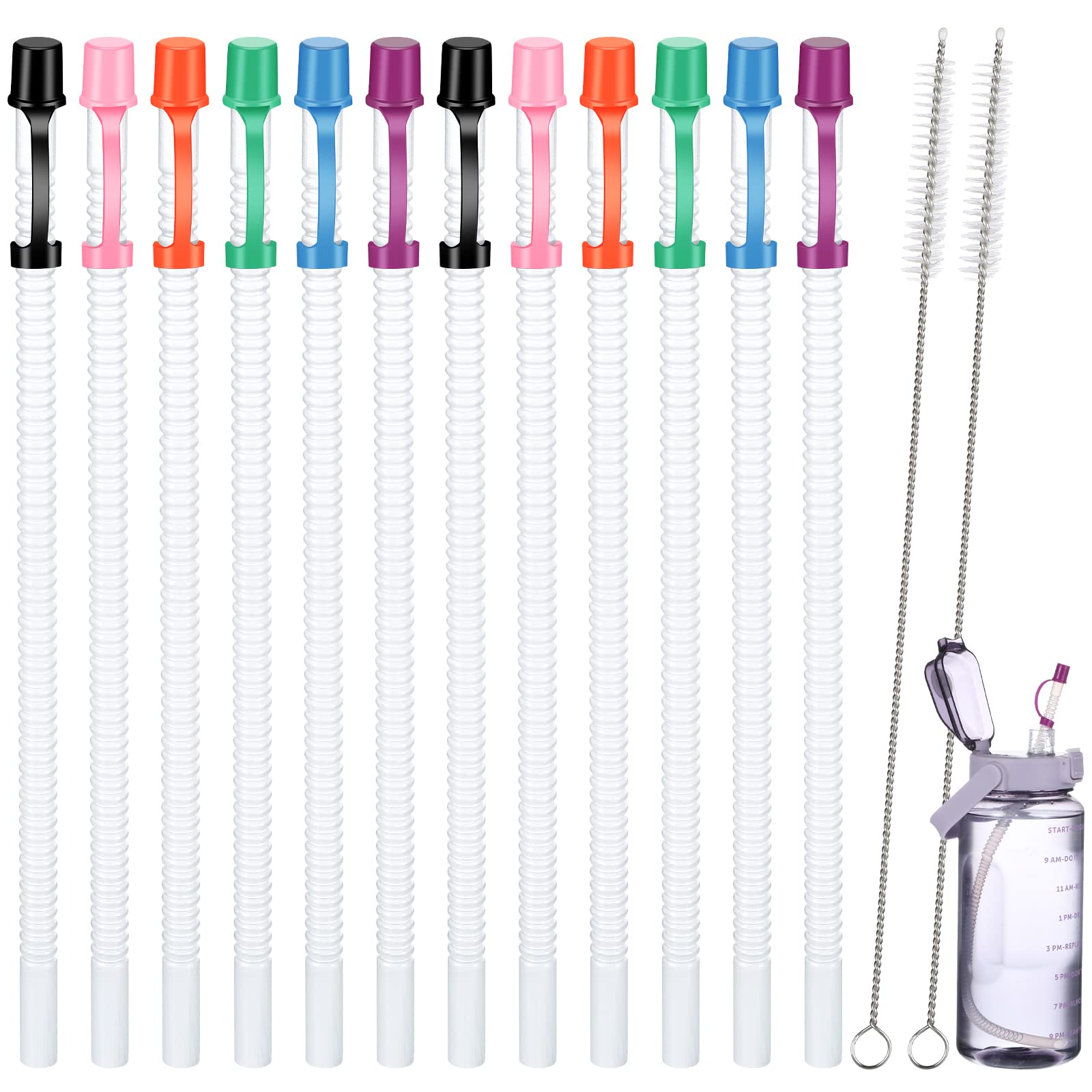 24 Pack Flexible Straws With Drinking Straw Caps Long Flexible Plastic