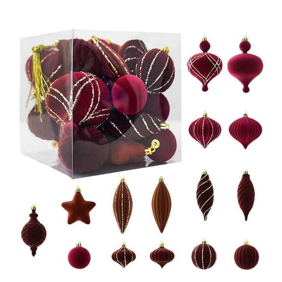 24 Pack Flocked Christmas Ornament Balls Set for Xmas Tree Decorations, Velvet Hanging Pendants for Holiday Home Party Wedding Church Festive Decor