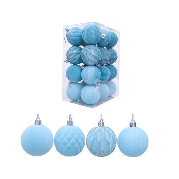 24 Pack Flocked Velvet Christmas Ball Ornaments, Assorted Size Plastic Baubles, Hanging Decorations for Christmas Tree, Wreath, Garland, Ribbons Included