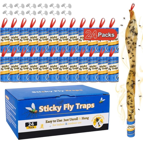 24 Pack Fly Trap, Fruit Fly Traps Indoor for Home, Fly Strips Fly Catcher Fly Tape Fly Paper Fly Ribbon Fly Traps Outdoor, Flying Insect Trap, Gnat Trap for Bug, Insect, Pest, Mosquito