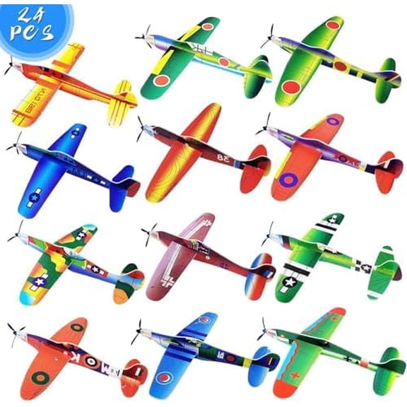 24 Pack Foam Glider Planes, 8" Airplane Toy, 12 Different Designs for Boys, Individually Packed Outdoor Flying Toys, Party Favors for Kids 8-12 (24 PCS)