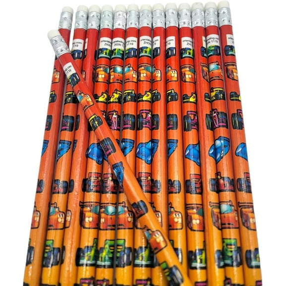 24 Pack- Formula One Sport Car Racing Print Wooden Pencils (Standard 7.5") #2 Lead. One Top Rubber Eraser.