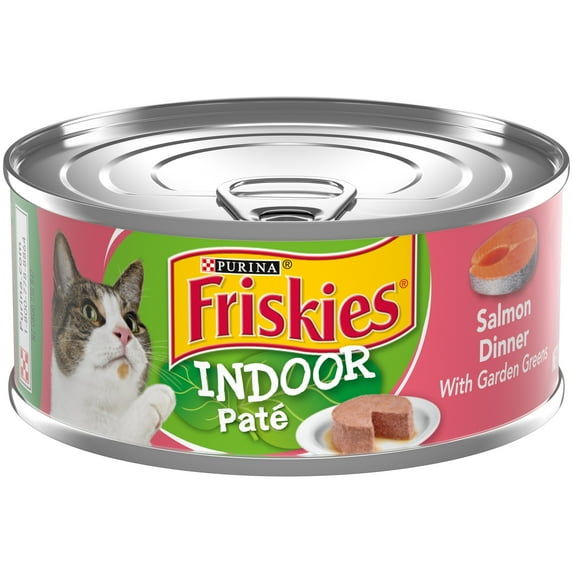 (24 Pack) Friskies Indoor Pate Wet Cat Food, Indoor Salmon Dinner With Garden Greens, 5.5 oz. Cans