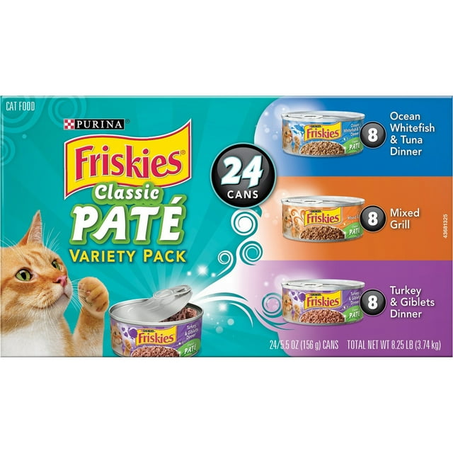 (24 Pack) Friskies Pate Wet Cat Food Variety Pack, Salmon, Turkey