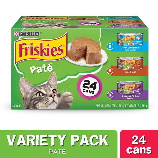 (24 Pack) Friskies Pate Wet Cat Food Variety Pack, Salmon, Turkey