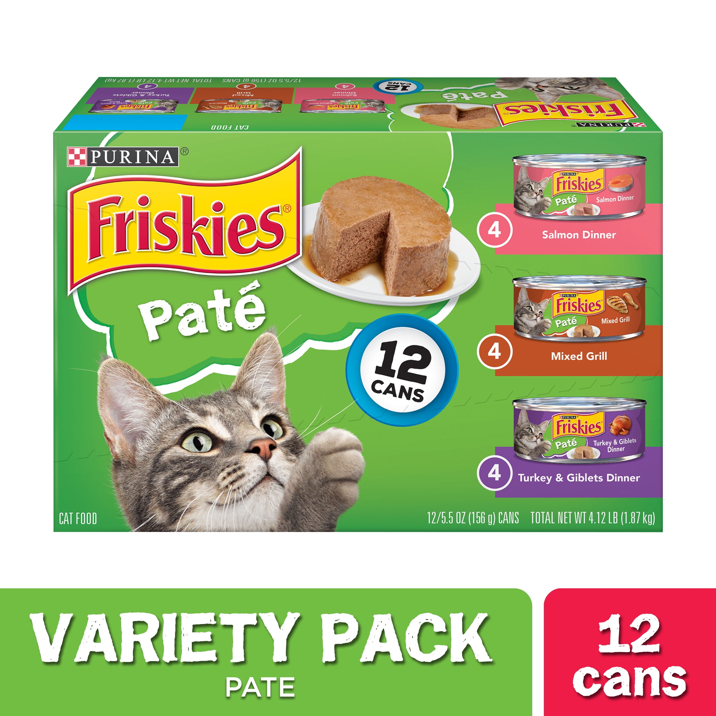 Friskies Pate Wet Cat Food Variety Pack 24 Pack Chicken and Seafood Dinner 5.5 oz. Cans Walmart