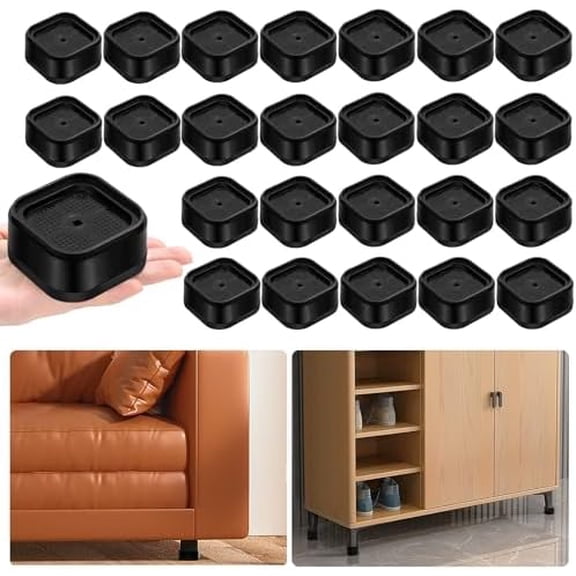 24 Pack Furniture Risers Adjustable Bed Risers Heavy Duty Lifts Height 1", Square Stackable Bed Risers 1, 2 or 3 Inch for Desk Leg Table Couch Sofa Chair Bed Frame Legs Dorm, Black